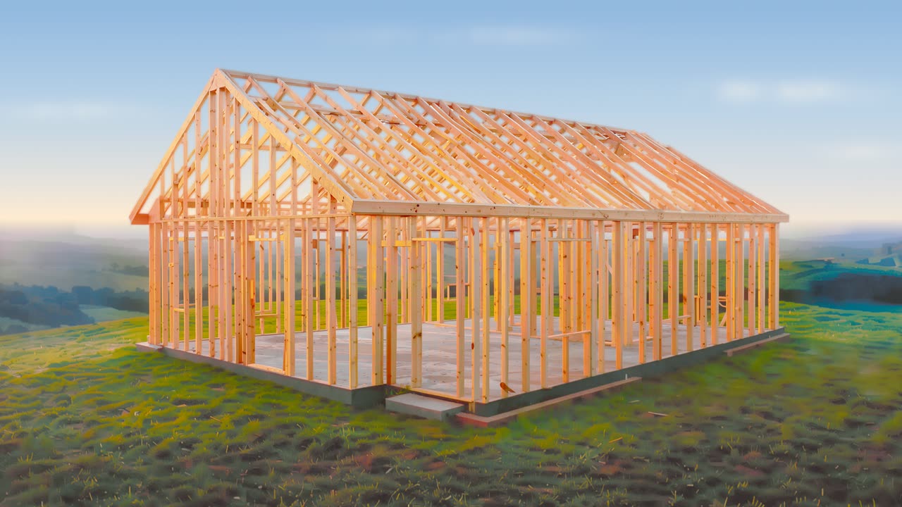 Roof trusses set on the framed walls